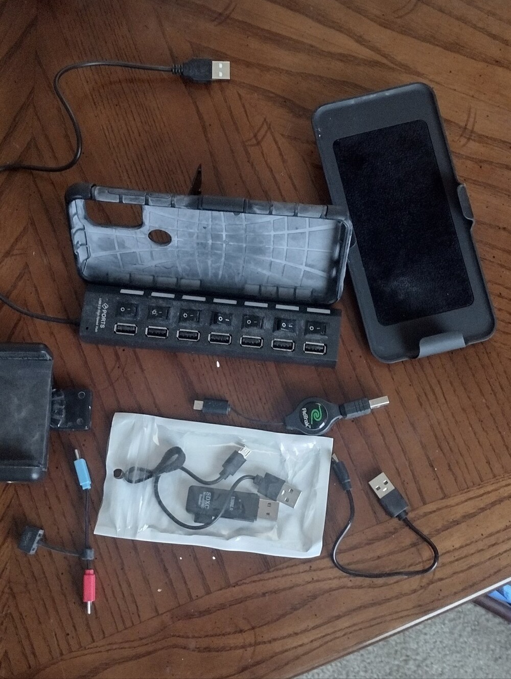 Phone Case w/Belt Clip &  USB Hub Plus More Micro USB Cords $5